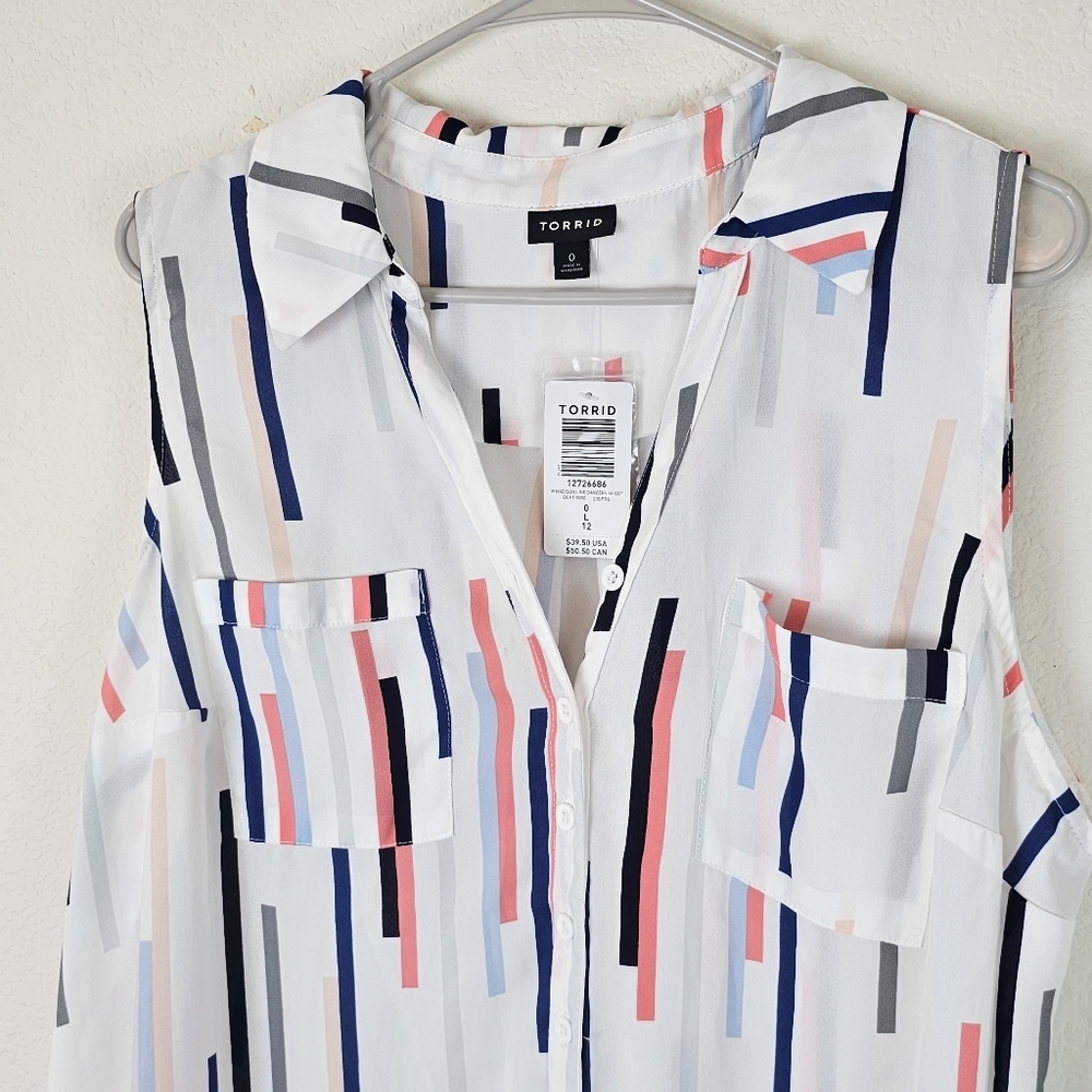 Torrid Madison Sleeveless Georgette Button-Front Blouse Abstract Stripe Size 12 - Picture 7 of 13